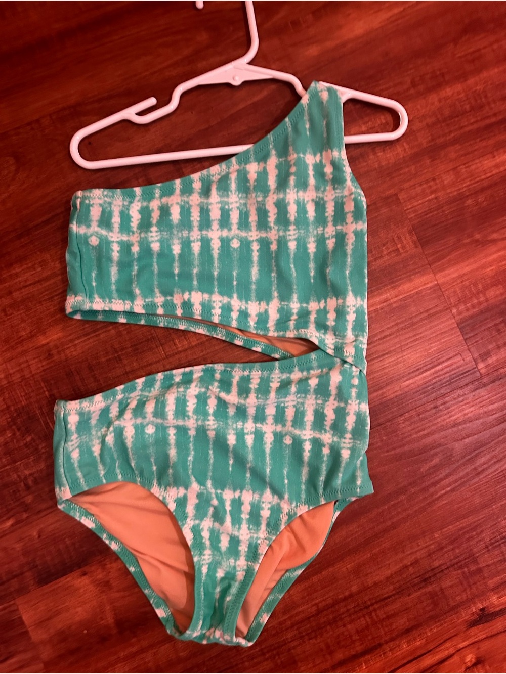Target Girls One-Shoulder Green and White Tie-Dye One-Piece Swimsuit